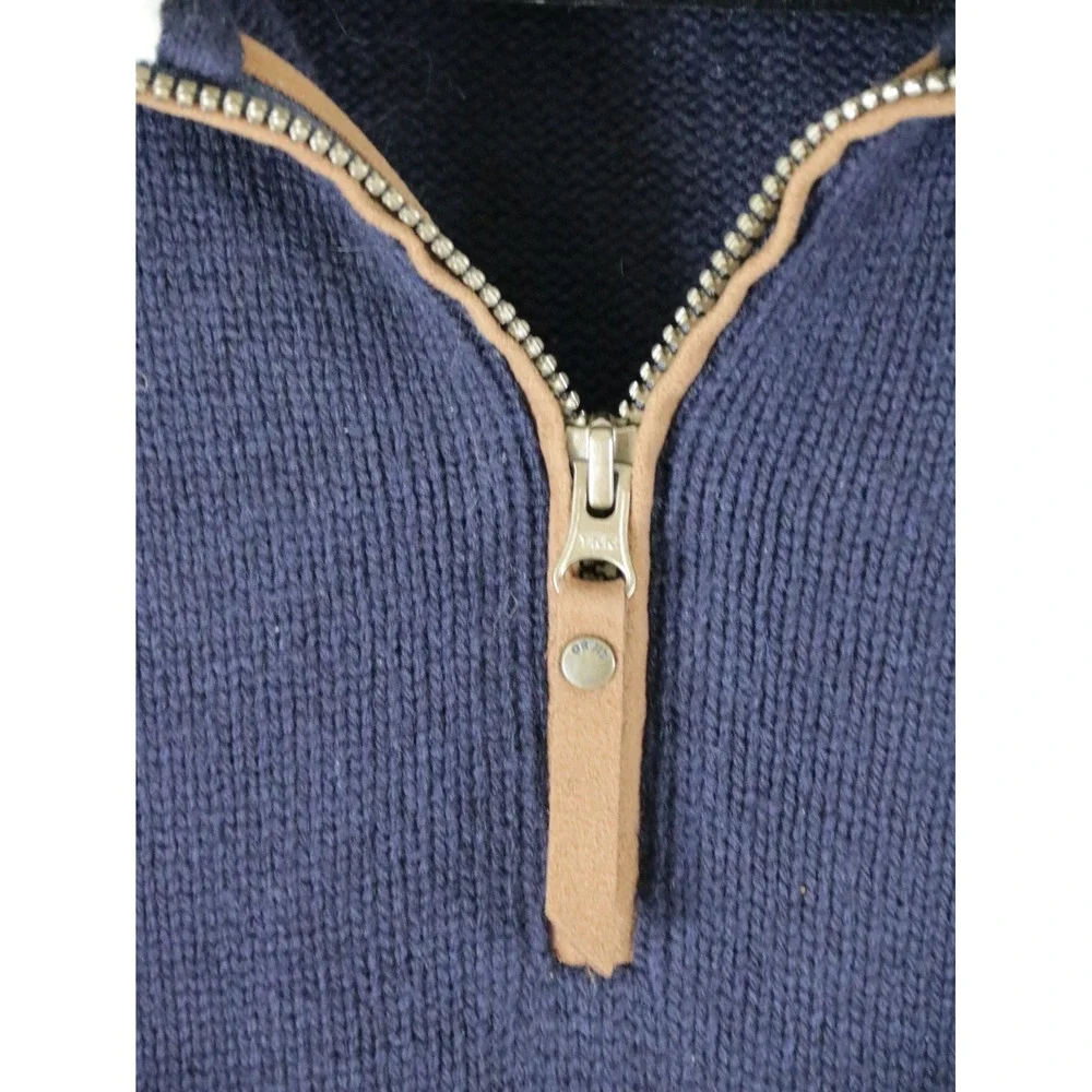 Orvis Mens Lambs wool‎ Quarter Zip Sweater Navy Blue Sherpa Lined Mock Neck M
